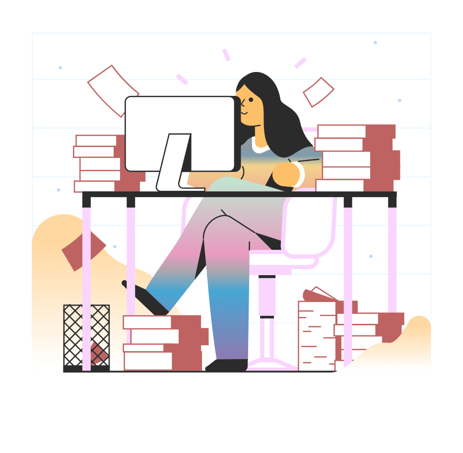 Illustration of a student at a desk with books