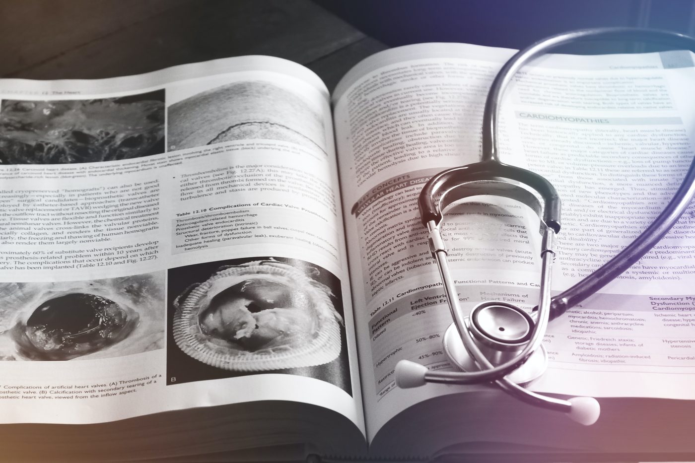 Stethoscope on an open textbook